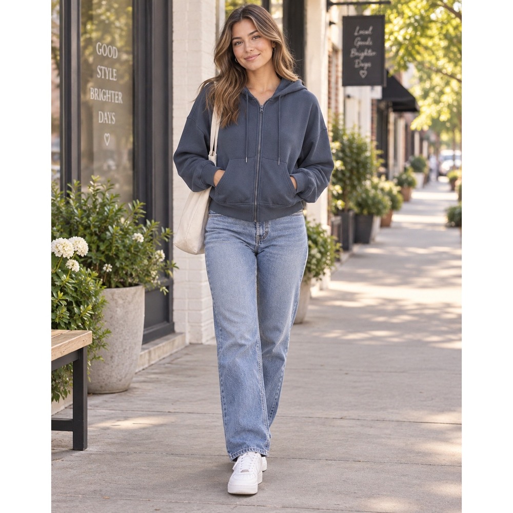 Old Navy SoComfy Full Zip Hoodie XS Slate Blue Classic Length Relaxed Fleece